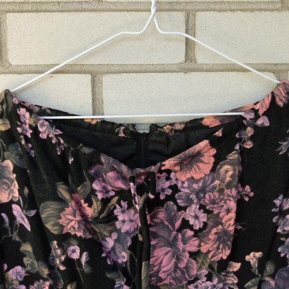 Vintage 60s Dress 40" Bust Black Pink Mauve Floral Drawstring Neckline - Picture 4 of 14